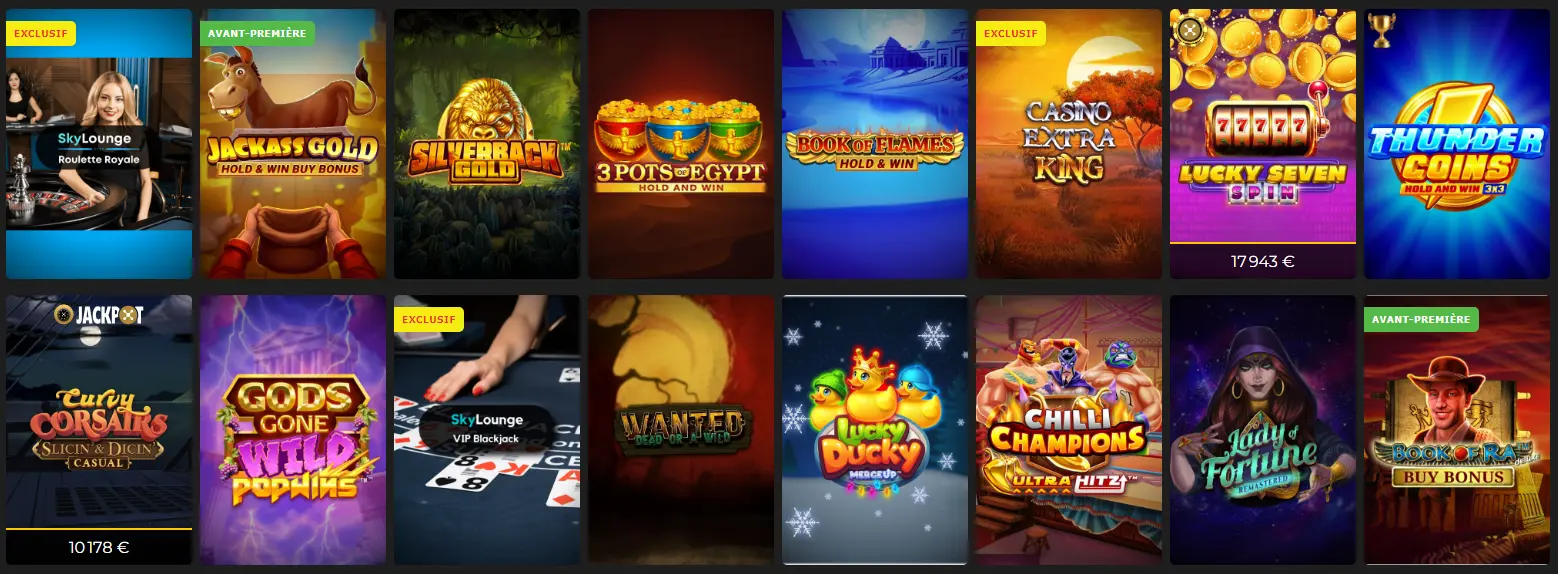 Sélection de jeux sur Casino Extra