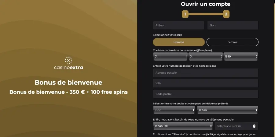 Étapes du processus d'inscription sur Casino Extra